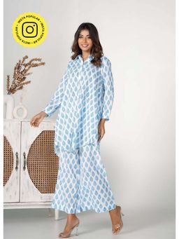 Tara-C-Tara - Booti Hand Block Cotton Printed Blue Kurta with Pant Coords