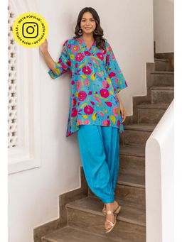 Tara-C-Tara - Women Hand Embroidered Peppy Floral Turquoise Co-Ord Set