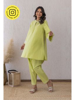 Tara-C-Tara - Lime Green Cotton Kurta and Pant Co-Ord
