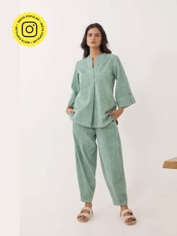 Tara-C-Tara - Women Corduroy Green Co-Ord Set