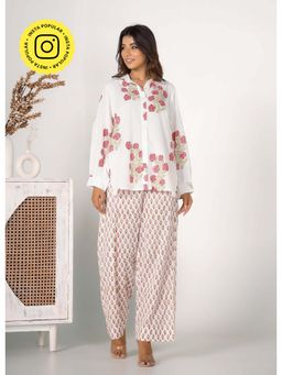 Tara-C-Tara - Hand Block Printed Floral White Co-Ord Set