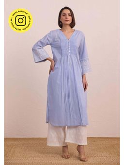 Tara-C-Tara - Powder Blue Pintuck Embellished Kurta and Palazzo