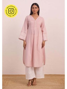 Tara-C-Tara - Blush Pink Pintuck Embellished Kurta and Palazzo