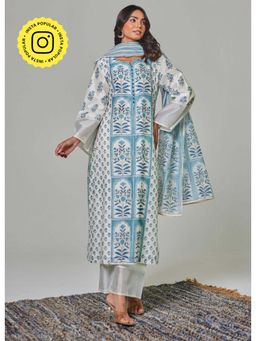 Tara-C-Tara - Off-White Chanderi Kurta and Salwar with Dupatta