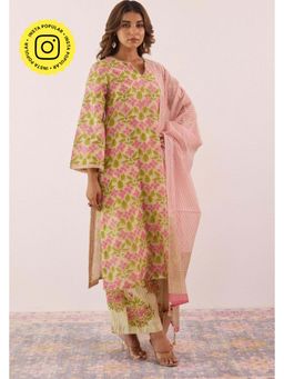 Tara-C-Tara - Pastel Green Chanderi Hand Block Printed Co-Ord Set