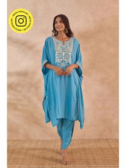 Tara-C-Tara - Blue Cotton Silk Embroidered Co-Ord Set