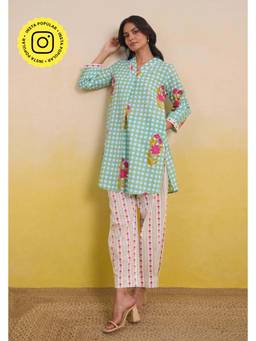 Tara-C-Tara - Aqua Gingham Blossom Co-Ord Set