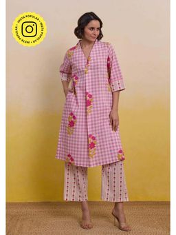 Tara-C-Tara - Pink Gingham Floral Printed Co-Ord Set