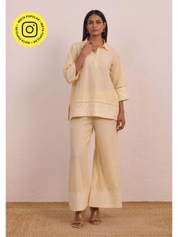 Tara-C-Tara - Butter Yellow Embroidered Co-Ord Set