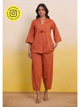 Tara-C-Tara - Burnt Orange Embroidered Co-Ord Set