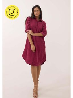 Tara-C-Tara - Maroon Corduroy Shirt Dress