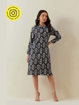 Tara-C-Tara - Black Hand Block Printed Kantha Shirt Dress