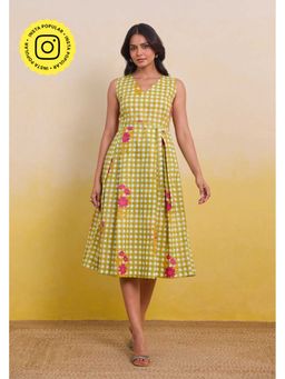 Tara-C-Tara - Yellow Gingham Floral A Line Midi Dress