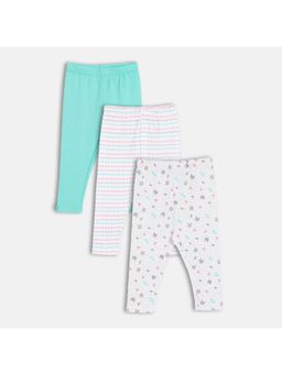 MINI KLUB - White & Blue Knit Conversational & Solid Leggings (Pack of 3)