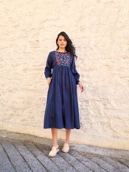 AYAKA - Linda Navy Blue Panel Midi Dress with Inner (Set of 2)