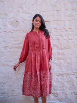 AYAKA - Ethel Rust Block Printed Midi Dress with Inner (Set of 2)