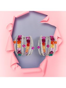 Modarta By Kamakshi - Gem Cluster Elegant Mixed Stones Hoop Earrings