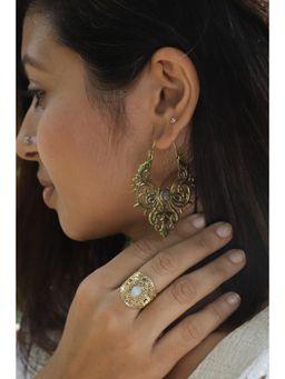 SOUL WORKS - Labradorite Grey Stone Chandbali Earrings