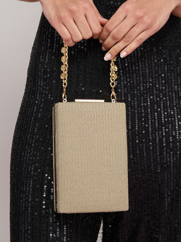 Twenty Dresses by Nykaa Fashion - Gold Stone Embellished Handle Rectangular Party Clutch