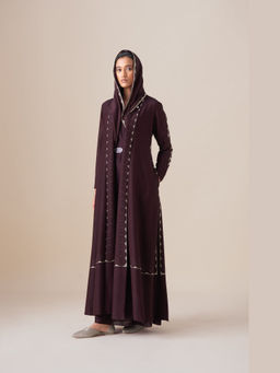AMPM - Burgundy Afira Abaya Kurta with Jacket, Dupatta and Belt