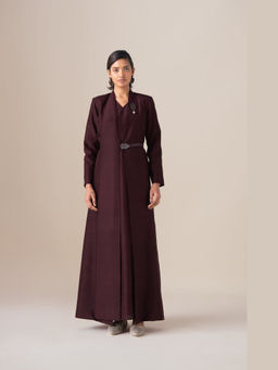 AMPM - Burgundy Rahma Abaya Kurta with Jacket, Dupatta and Belt