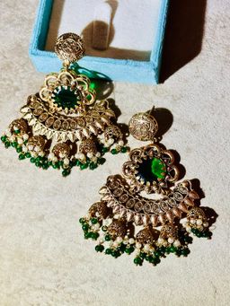 Tussya by Shreya - Devalay Earrings (Jade)