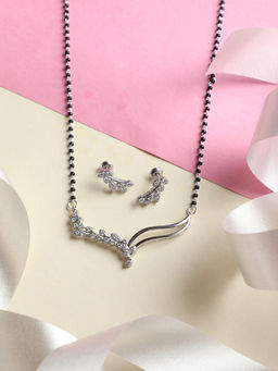 CLARA - 925 Silver Freya Mangalsutra Tanmaniya Pendant Earring Chain Gift For Women (Set of 3)