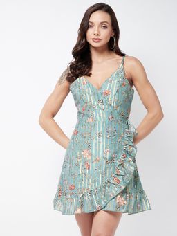 Magre - Turquoise Printed Lurex Dress