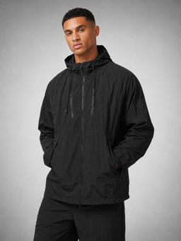 CHKOKKO - Men's Black Lightweight Hooded Windcheater Jacket With Zipper Pockets