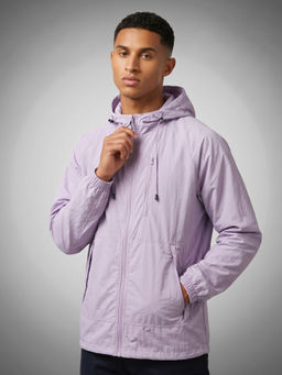 CHKOKKO - Men's Lavender Lightweight Hooded Windcheater Jacket With Zipper Pockets