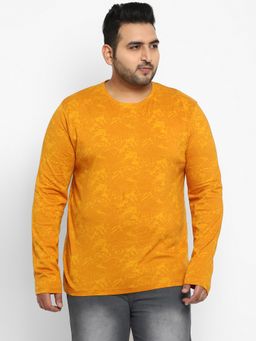 Urbano Plus - Mens Mustard Printed Full Sleeve Regular Fit Cotton T-shirt