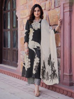 Gahan - Womens Black Rayon Blend Printed Straight Kurta and Pant with Dupatta