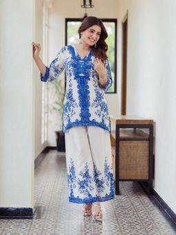 Gahan - Womens Blue Rayon Blend Printed Straight Kurta with Palazzo