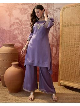 Gahan - Lavender Silk Blend Zari Sequence Embroidered Kurta with Palazzo