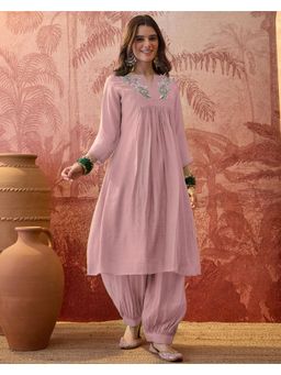 Gahan - Pink Cotton Mal Chanderi Flared Princess Cut Kurta Afghan Salwar