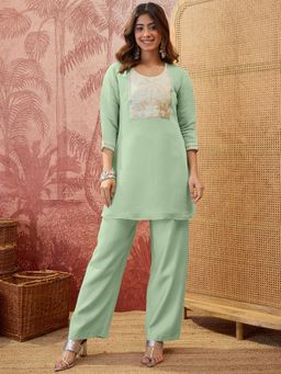 Gahan - Pista Green Chanderi Silk Blend Straight Co-Ord Set