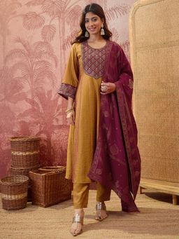Gahan - Mustard Nc Vichitra Silk Blend Anarkali Kurta and Pant with Dupatta
