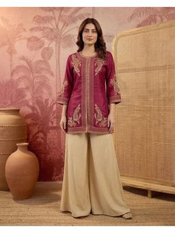 Gahan - Maroon Silk Blend Zari Sequence Cording Embroidered Kurta with Palazzo