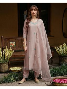 Gahan - Mauve Dchinon Zari Sequence Thread Embroidered Kuta with Pant and Dupatta