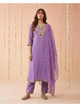 Gahan - Lavender Zari Sequence Thread Cording Embroidered Kurta with Pant and Dupatta