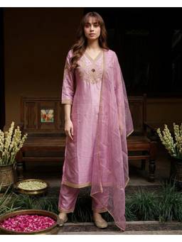 Gahan - Light Pink Silk Blend Zari Sequence Cording Embroidered Kurta with Pant and Dupatta