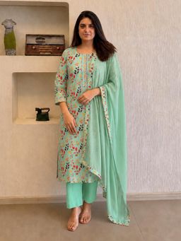 Gahan - Womens Green Rayon Blend Printed Straight Kurta and Pant with Dupatta
