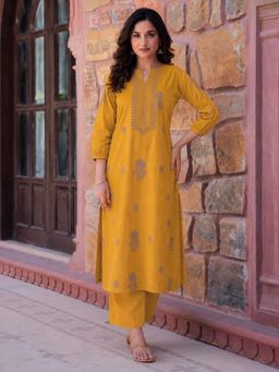 Gahan - Womens Mustard Rayon Blend Printed Straight Kurta with Palazzo