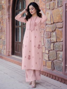Gahan - Womens Peach Rayon Blend Printed Straight Kurta with Palazzo
