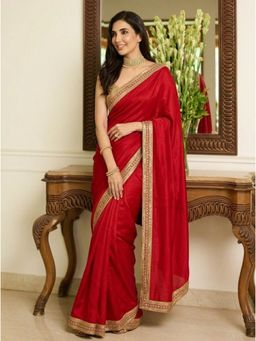 Nyri - Embroidered Embellished Sequinned Chiffon Saree with Unstitched Blouse