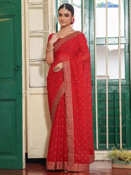 Nyri - Embroidered Embellished Sequinned Chiffon Saree with Unstitched Blouse