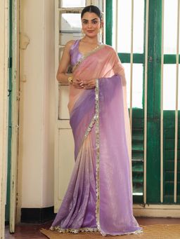 Nyri - Multi-Color Embellished Ombre Sequinned Chiffon Saree with Unstitched Blouse