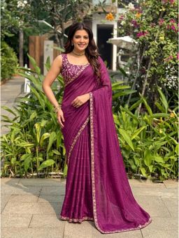 Nyri - Purple Woven Zari Georgette Saree with Unstitched Blouse