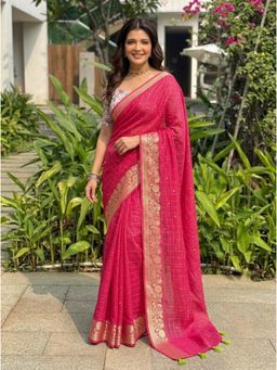 Nyri - Pink Woven Zari Chiffon Saree with Unstitched Blouse