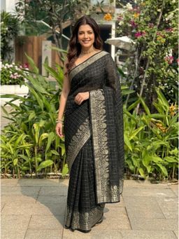 Nyri - Black Woven Zari Chiffon Saree with Unstitched Blouse